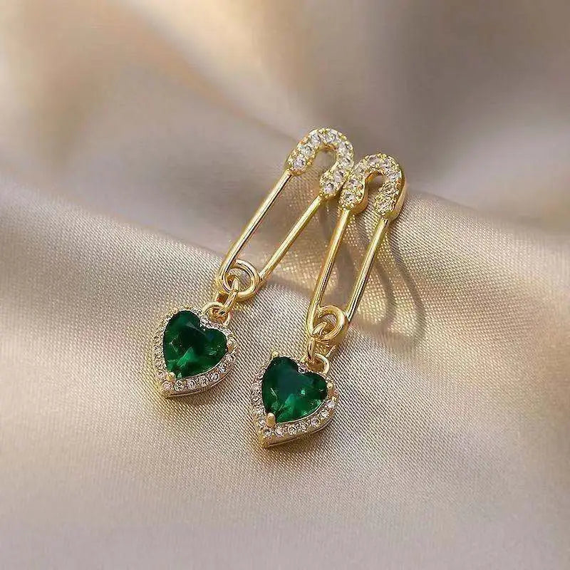 Nerissa – Gold Gem Heart Earrings