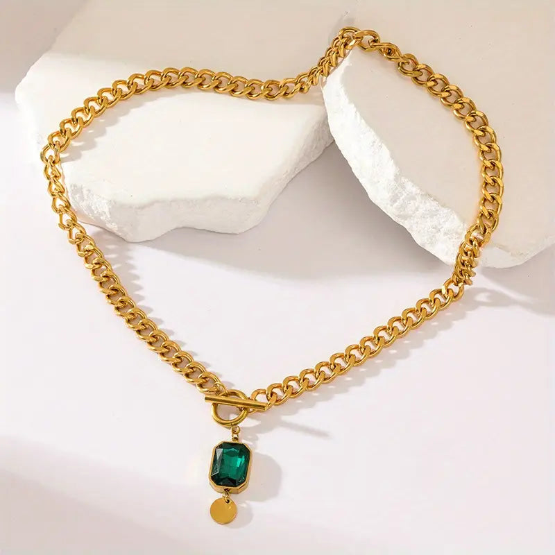 Marisol – Chunky Emerald Pendant Necklace