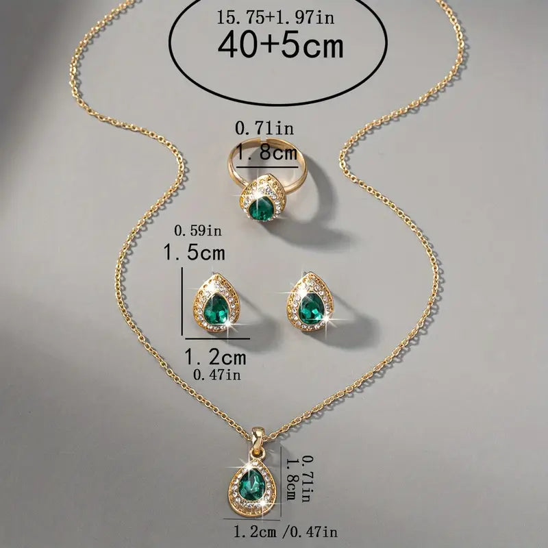 Elise – Emerald Teardrop Jewelry Set