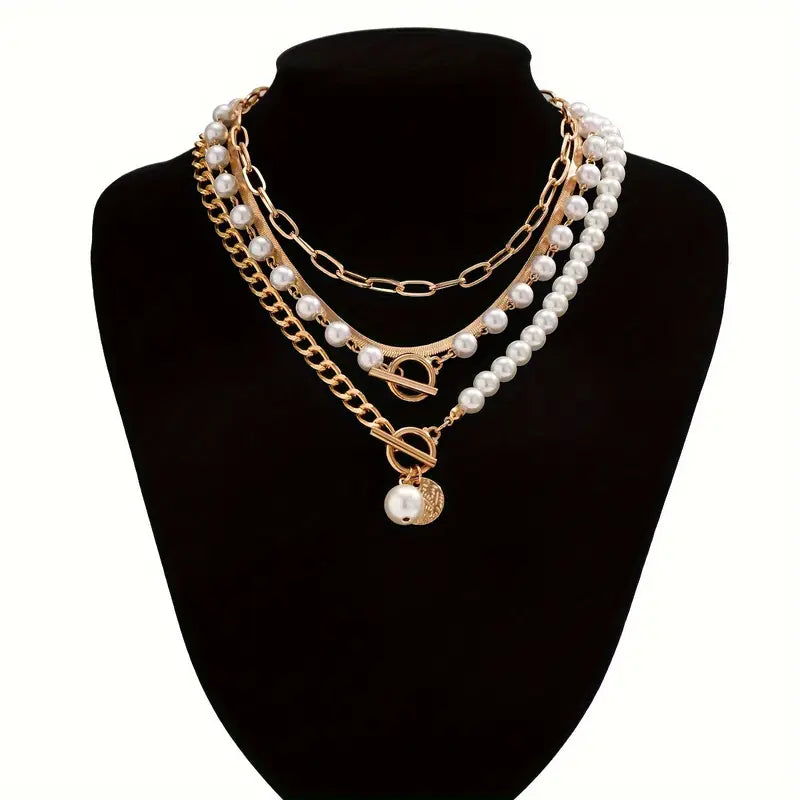Valeria – Layered Pearl Gold Necklace Set