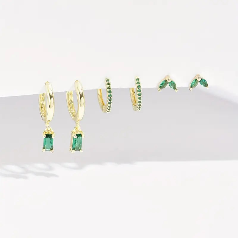 Arielle – Gold Emerald Earrings Set