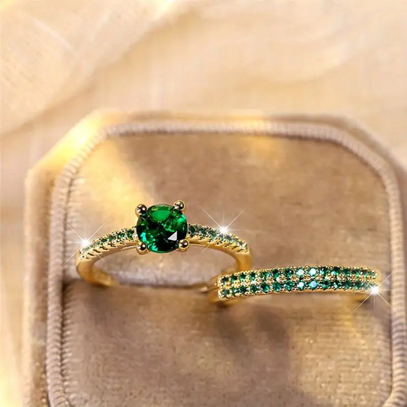 Helena – Emerald Duo Ring Set