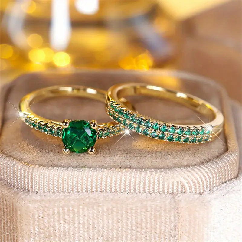 Helena – Emerald Duo Ring Set