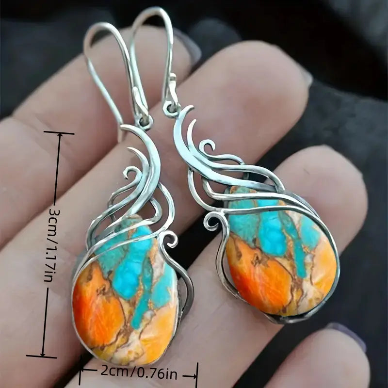 Saffron – Turquoise & Orange Stone Drop Earrings