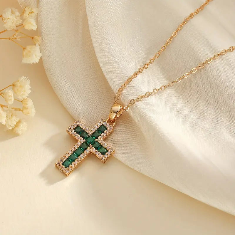 Maribel – Emerald Cross Pendant Necklace
