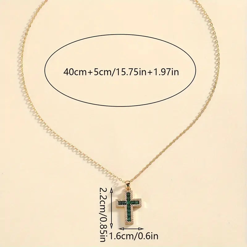Maribel – Emerald Cross Pendant Necklace