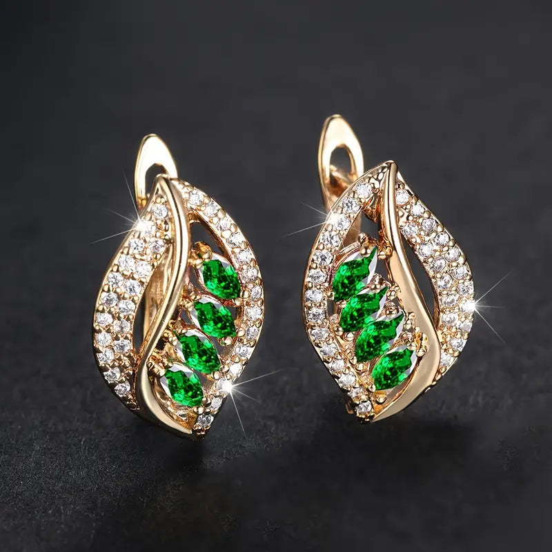 Sabrina – Leaf Emerald Earrings
