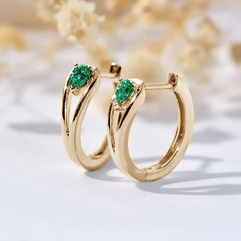 Brielle – Emerald Gold Hoop Earrings