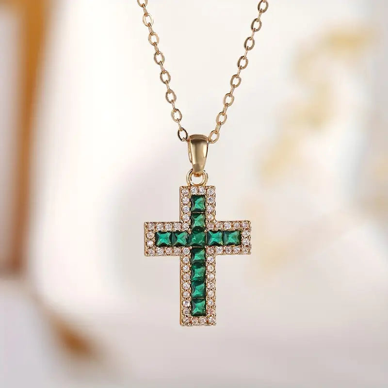 Maribel – Emerald Cross Pendant Necklace