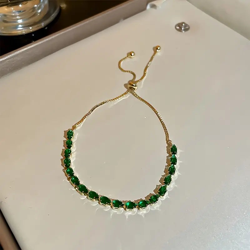 Alessia – Gold Emerald Adjustable Bracelet
