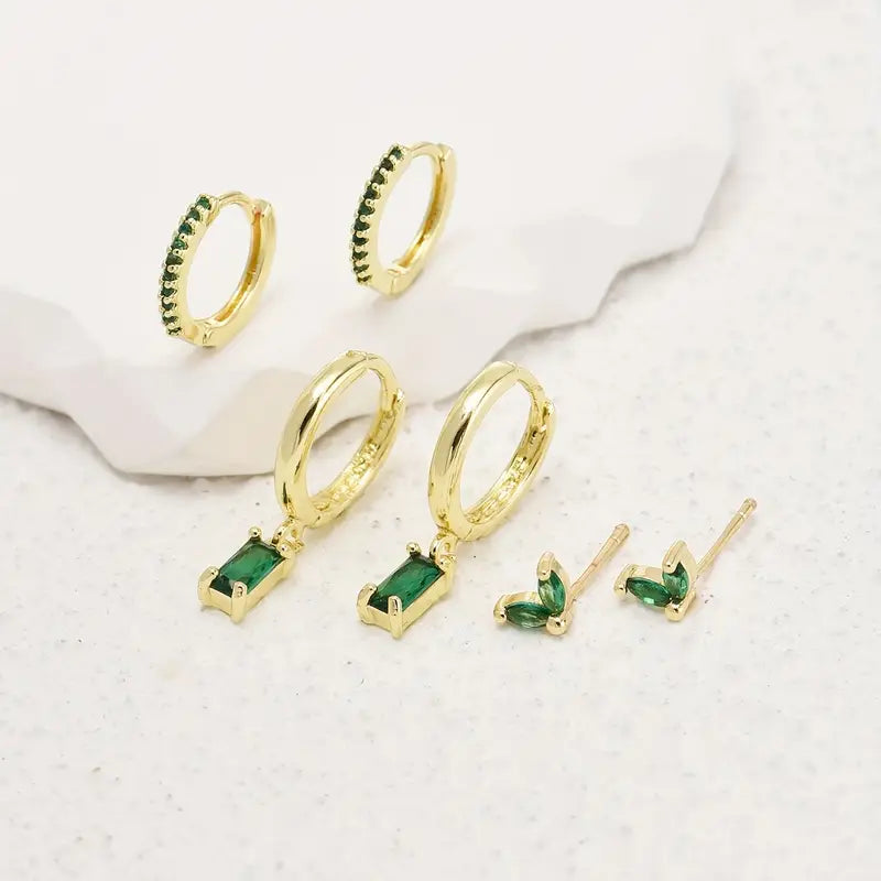 Arielle – Gold Emerald Earrings Set