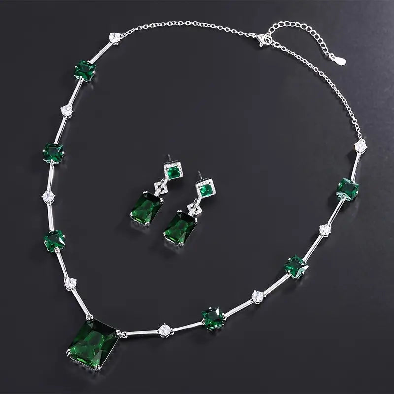 Marceline – White Gold Emerald Jewelry Set