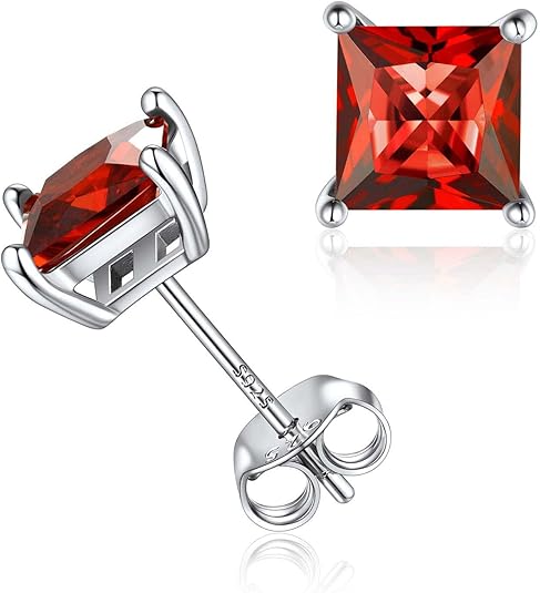 Ravenna – Princess Cut Ruby White Gold Stud Earrings