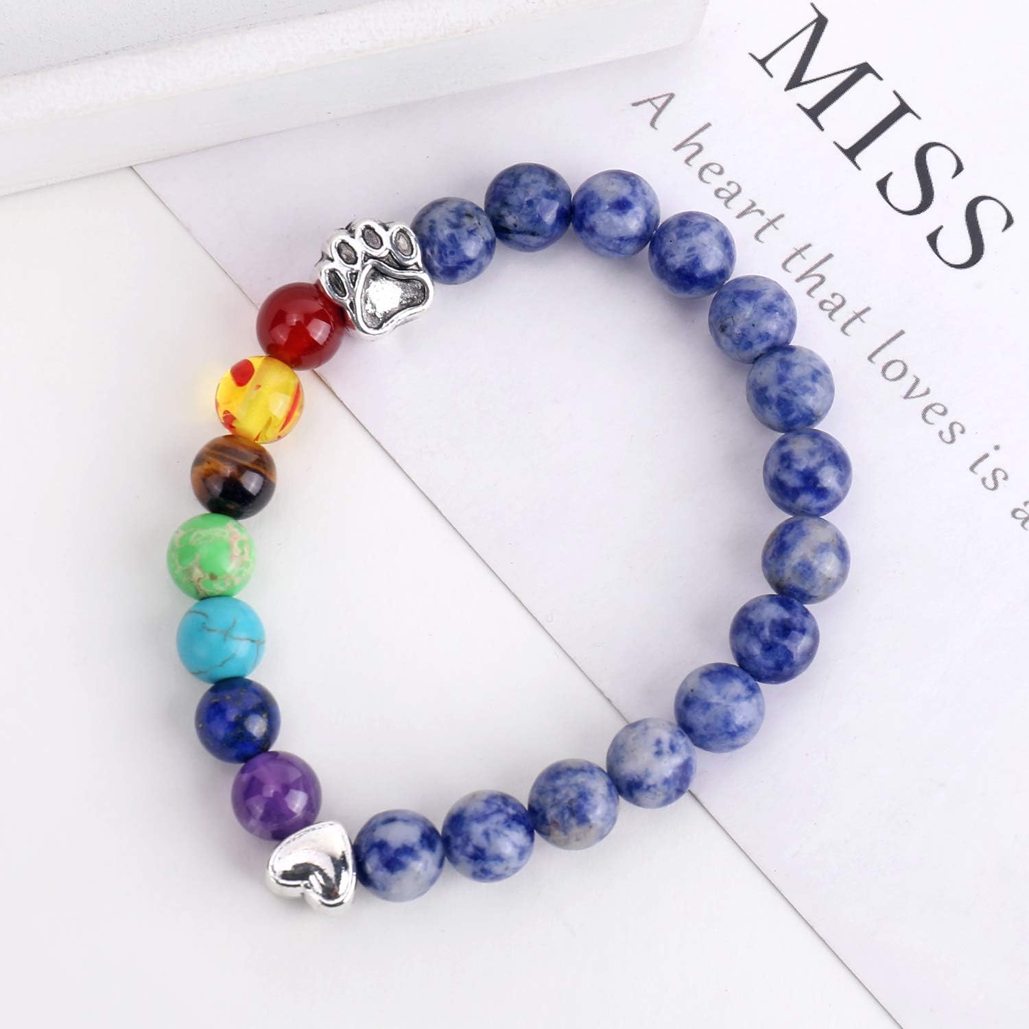 Arielle – Paw Charm Rainbow Bead Bracelet