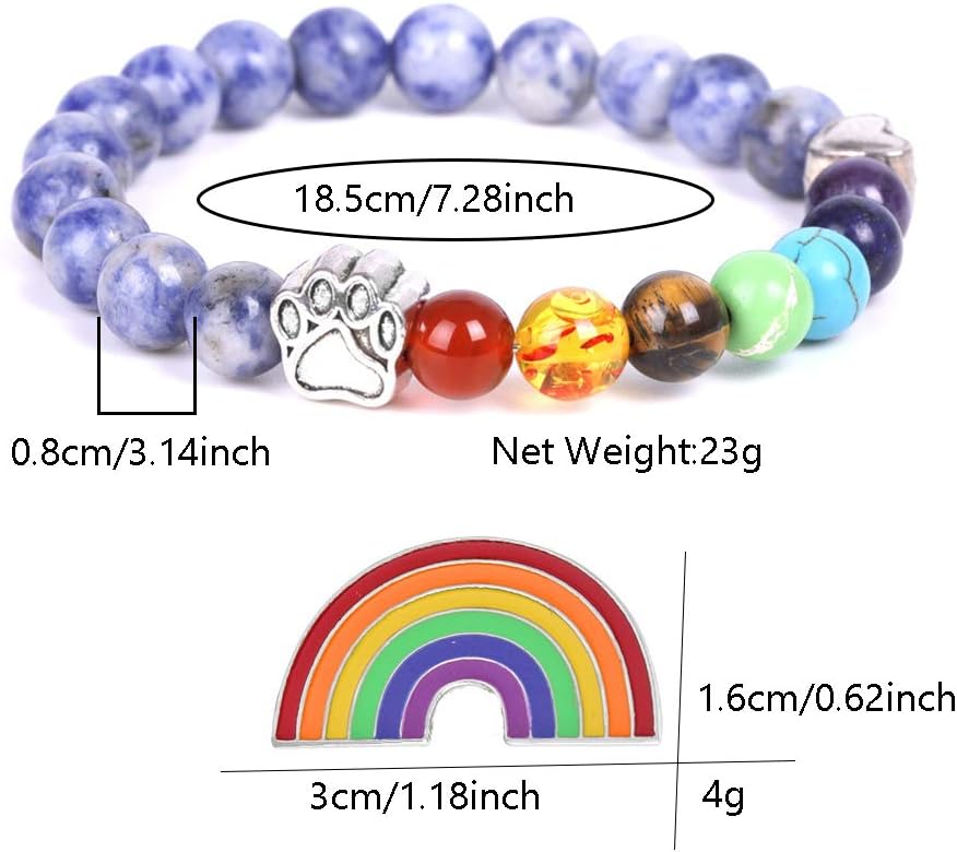 Arielle – Paw Charm Rainbow Bead Bracelet