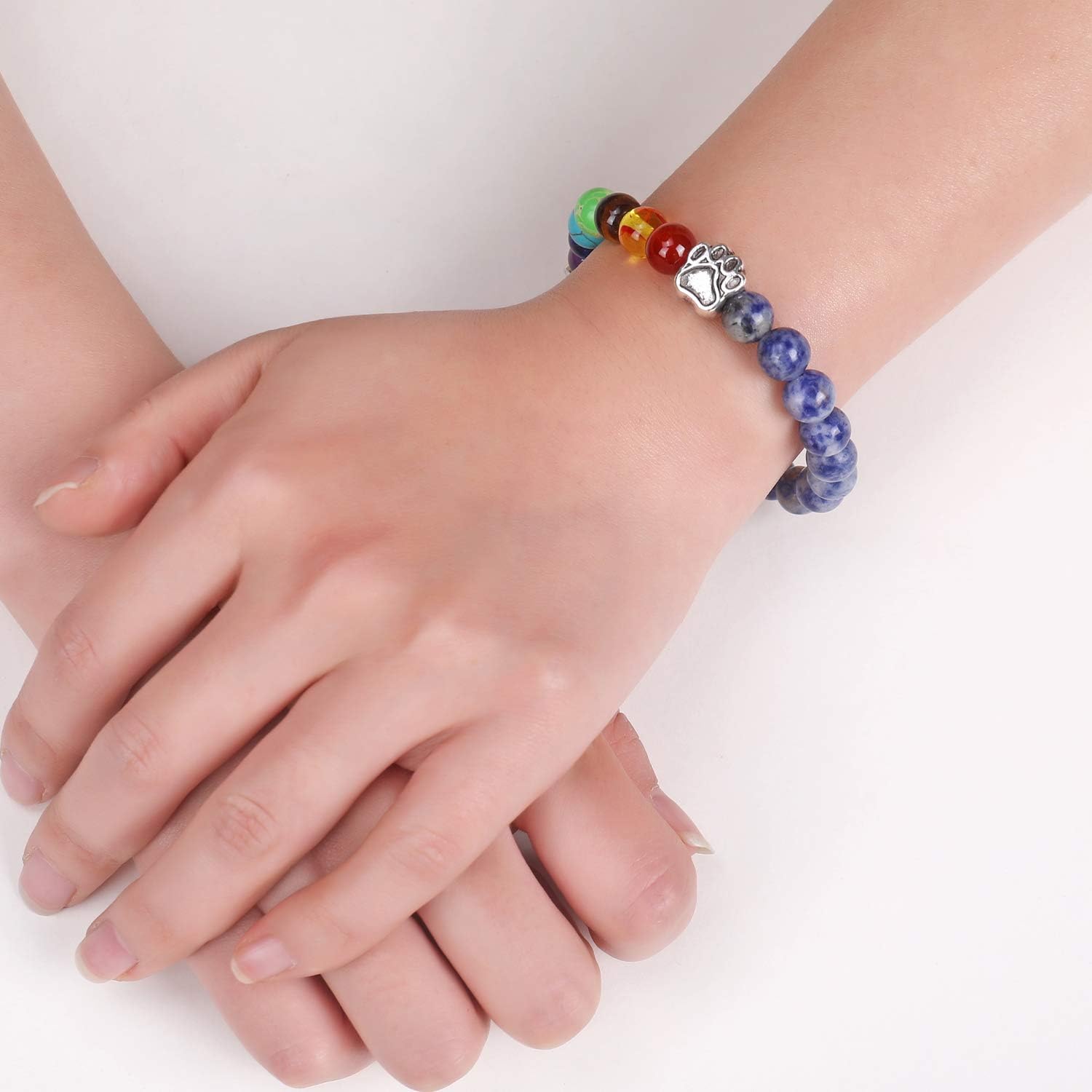 Arielle – Paw Charm Rainbow Bead Bracelet