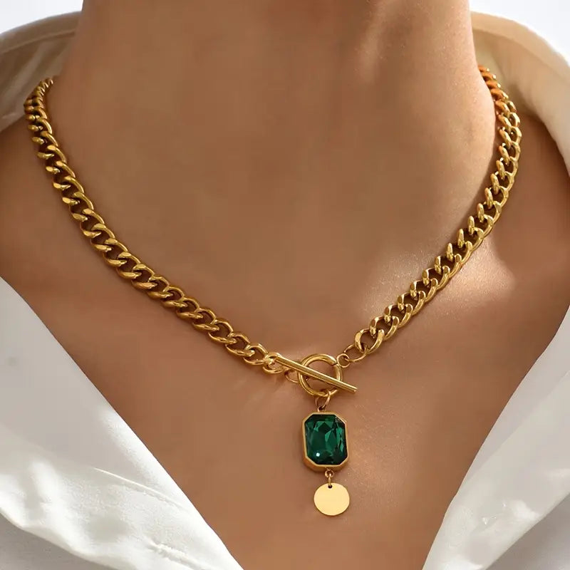 Marisol – Chunky Emerald Pendant Necklace