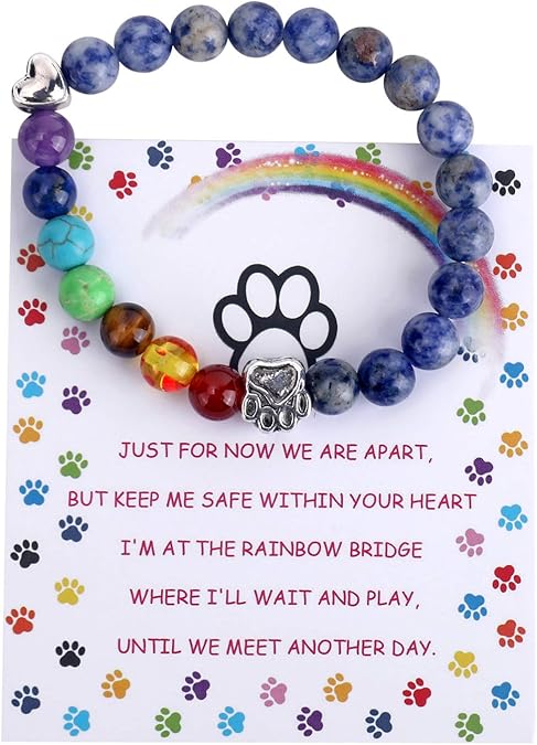 Arielle – Paw Charm Rainbow Bead Bracelet