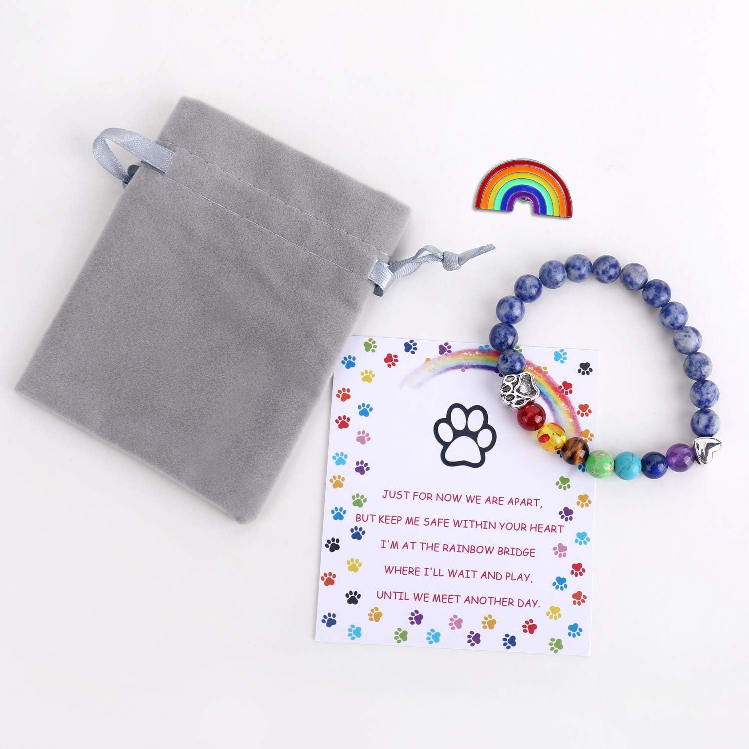 Arielle – Paw Charm Rainbow Bead Bracelet