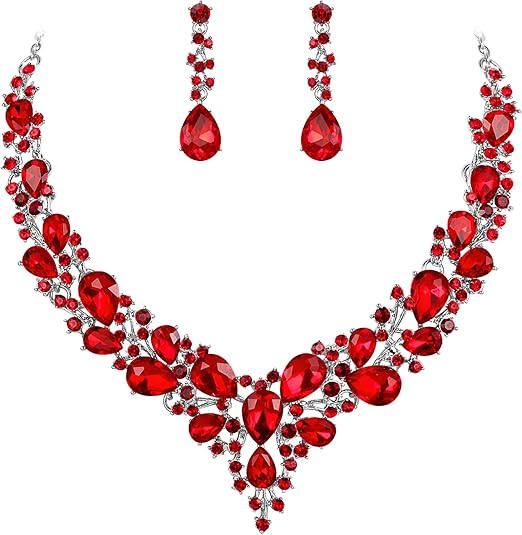 Rosalynn – Ruby Crystal White Gold Cluster Jewelry Set