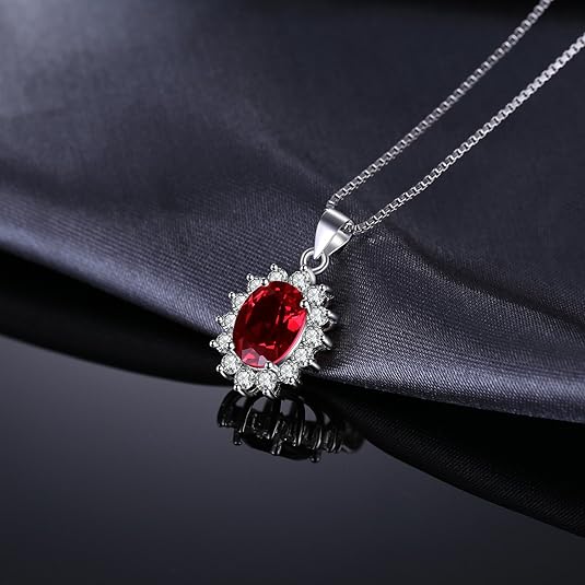 Aveline – Classic Ruby Halo White Gold Necklace