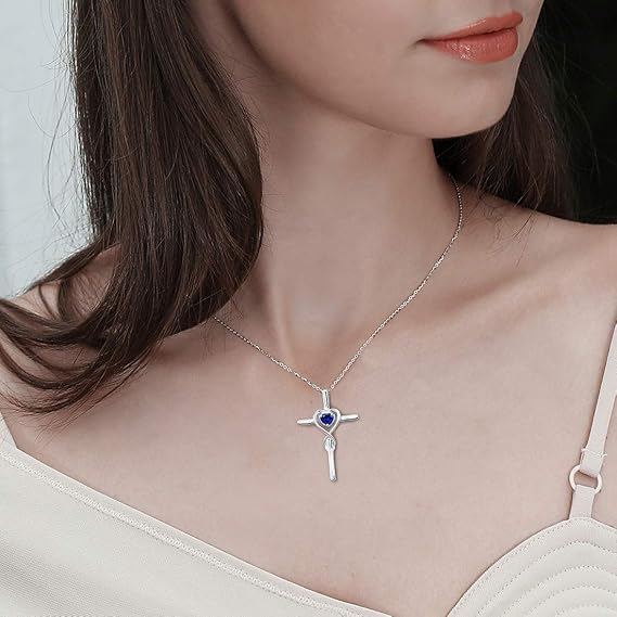 Mireya – Heart Cross White Gold Necklace