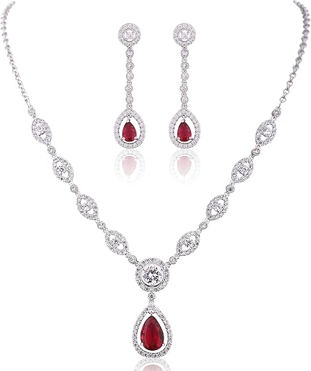 Elysia – Ruby Halo White Gold Jewelry Set