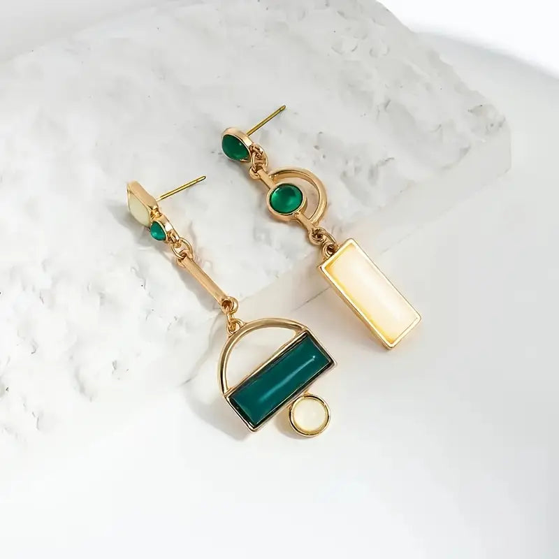 Brielle – Emerald Gold Geometric Earrings