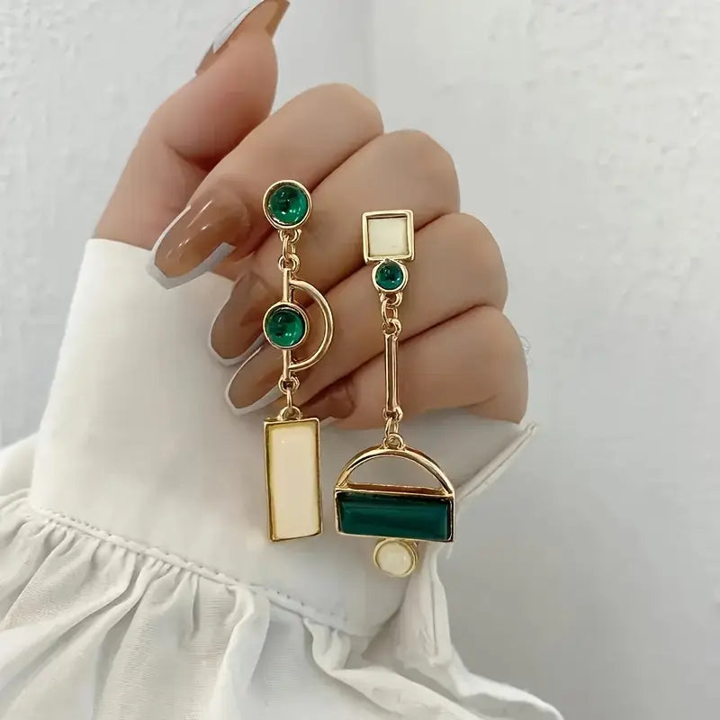 Brielle – Emerald Gold Geometric Earrings