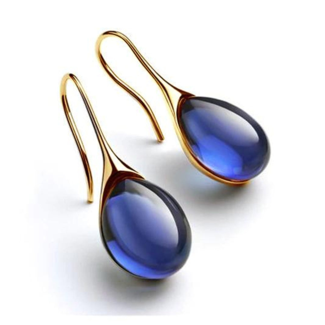 Elowen – Aqua Teardrop Gold Earrings