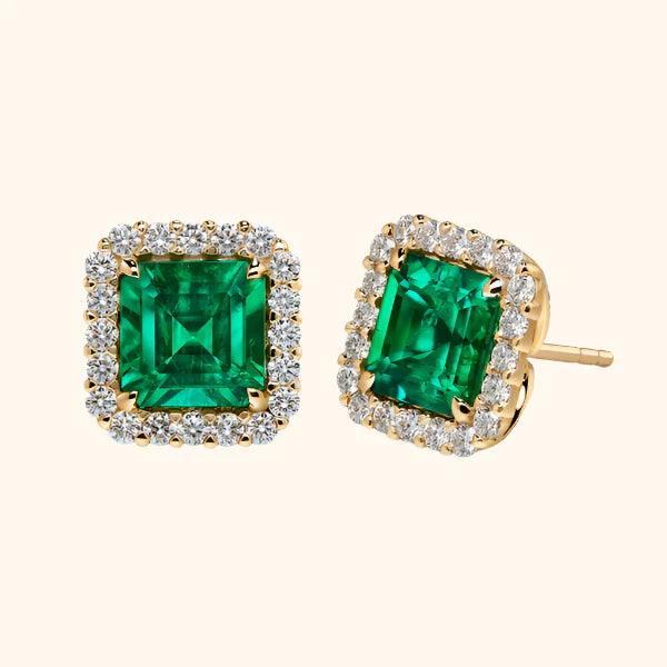 Arlina – Emerald Halo Stud Earrings