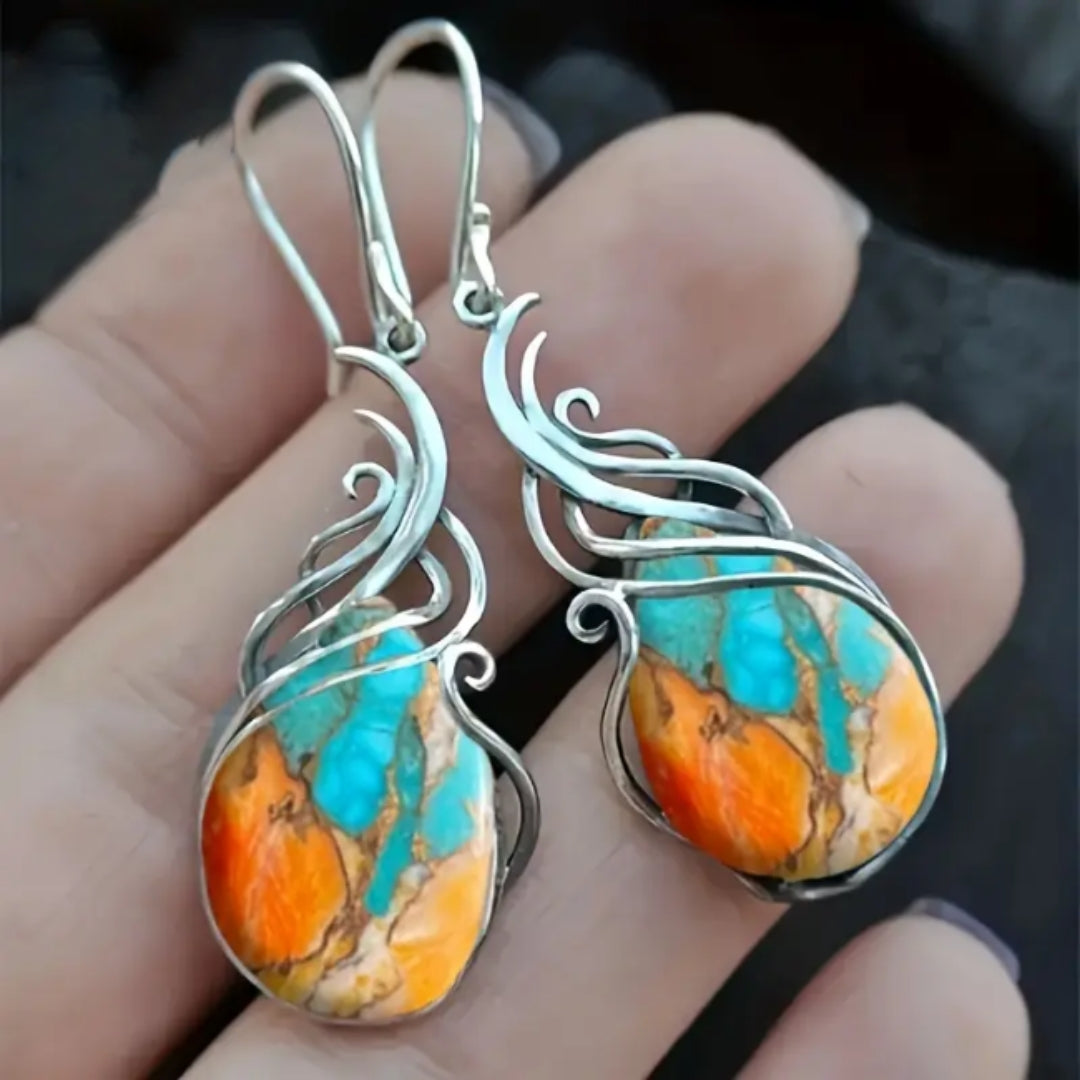 Saffron – Turquoise & Orange Stone Drop Earrings