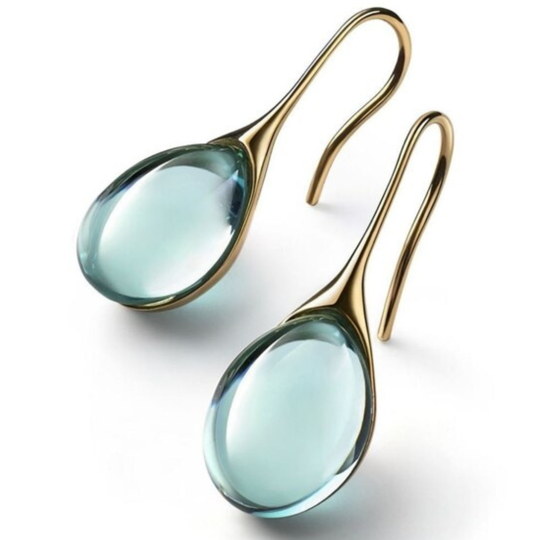 Elowen – Aqua Teardrop Gold Earrings