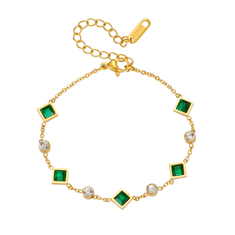 Maribel – Emerald Charm Gold Bracelet