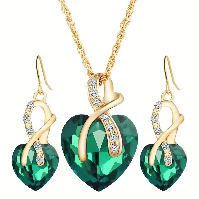 Juliana – Emerald Gold Heart Jewelry Set
