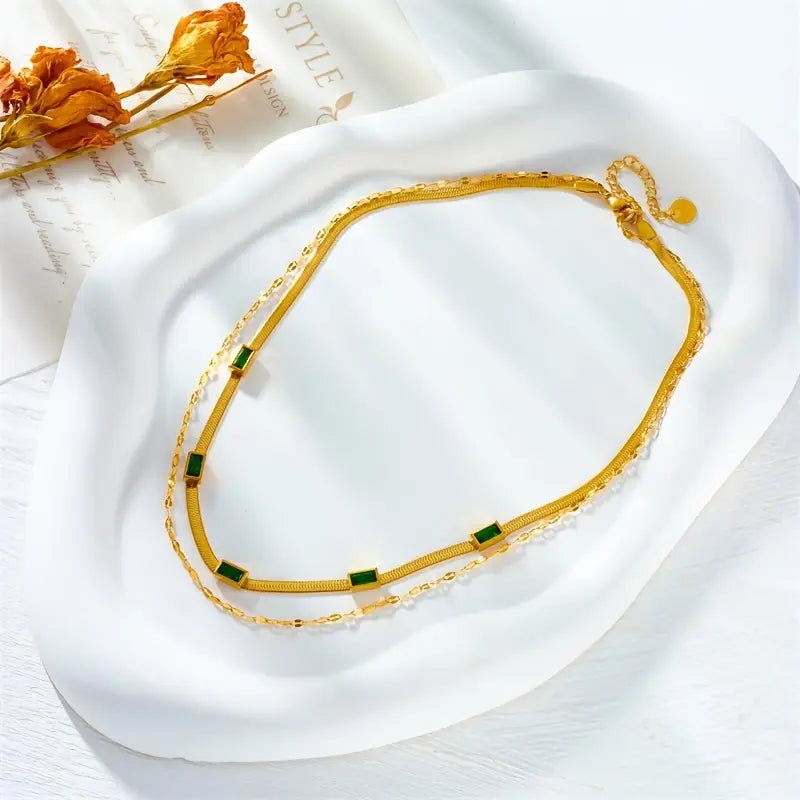 Valeria – Emerald Double Layer Necklace