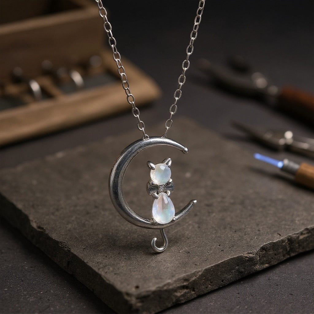 Lyra – Moonlit Cat Pendant Necklace