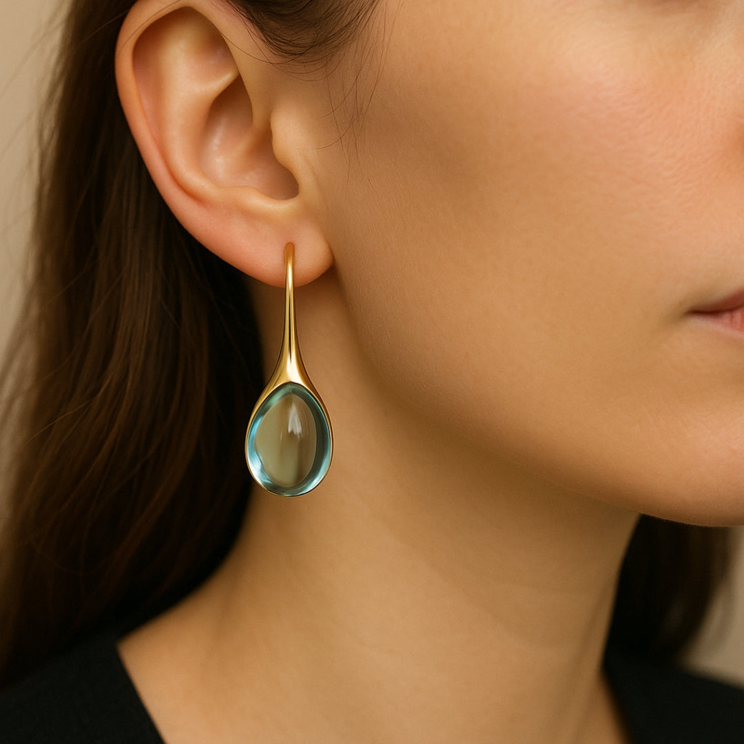 Elowen – Aqua Teardrop Gold Earrings