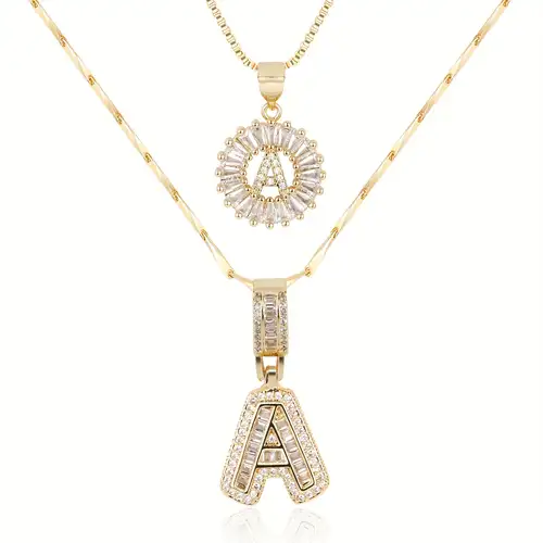 Taylor - Pave letter initial necklace set