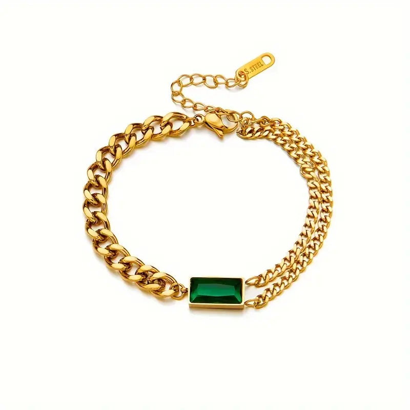 Jolene – Emerald Gold Chain Bracelet