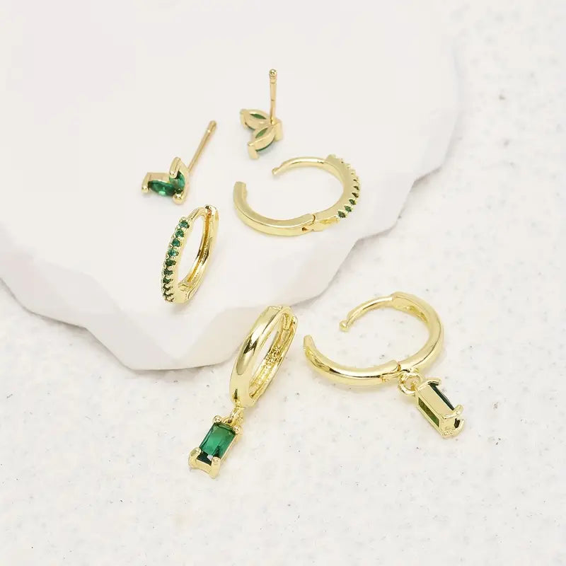 Arielle – Gold Emerald Earrings Set