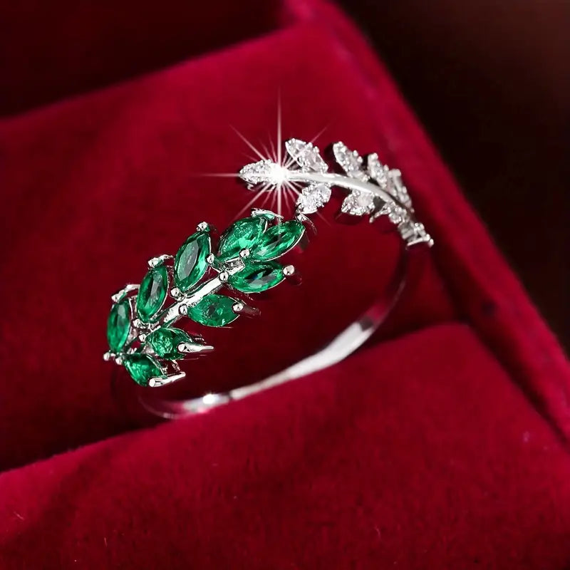 Elowen – Emerald Leaf Wrap Ring