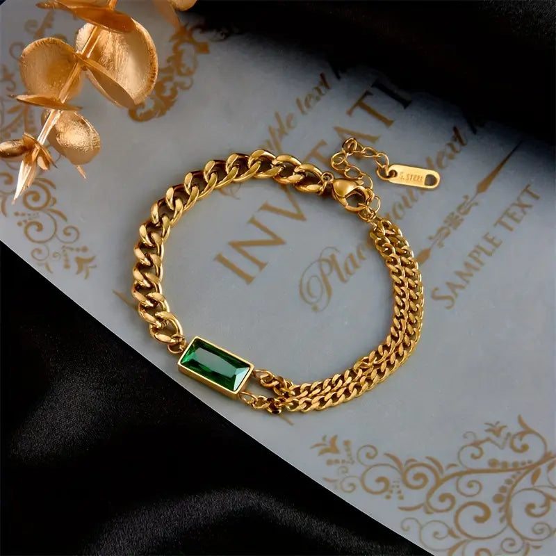 Jolene – Emerald Gold Chain Bracelet