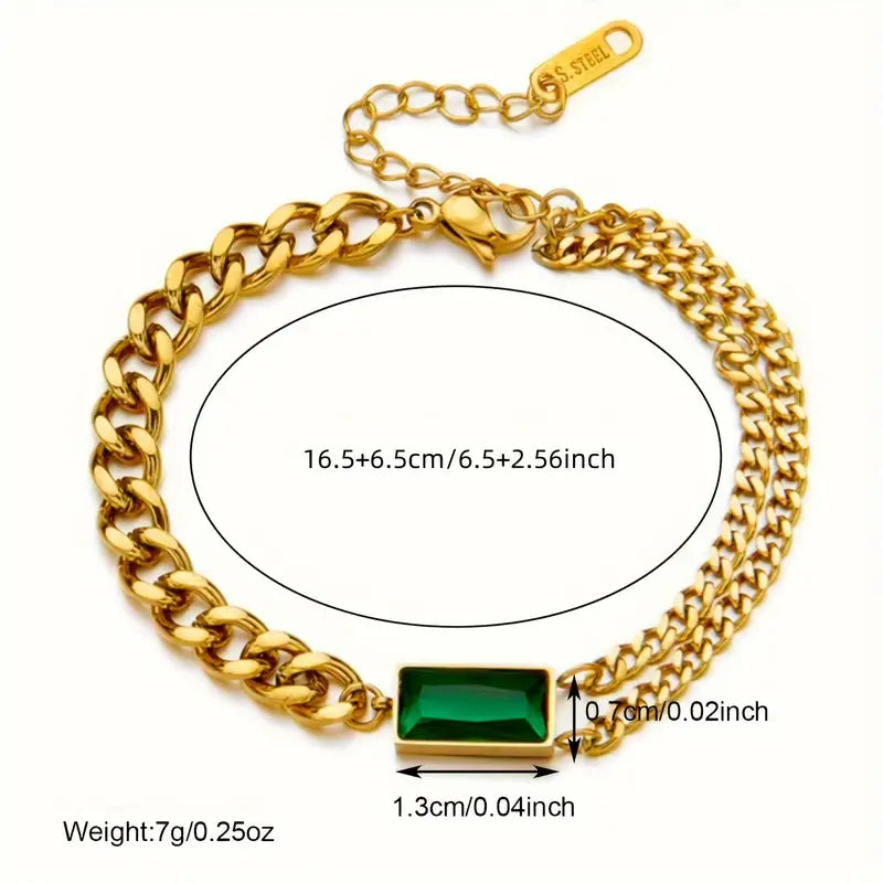 Jolene – Emerald Gold Chain Bracelet