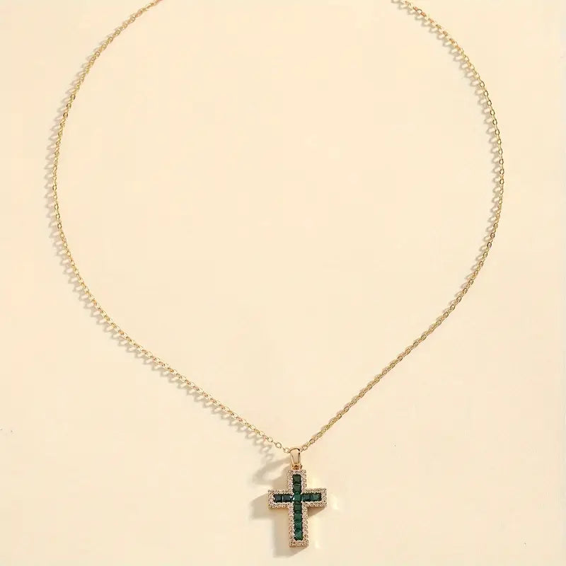 Maribel – Emerald Cross Pendant Necklace