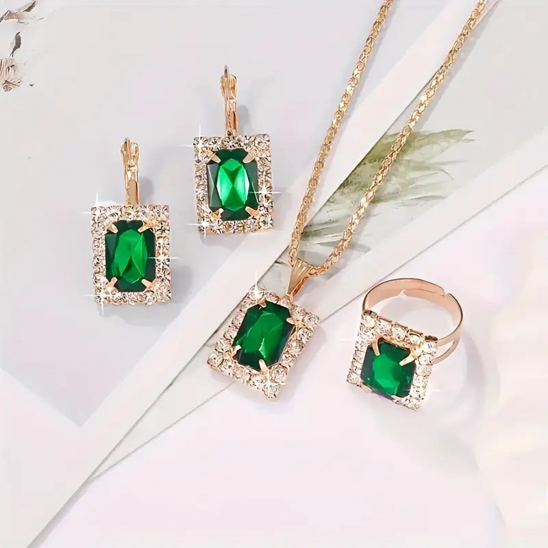 Clarissa – White Gold Emerald Jewelry Set