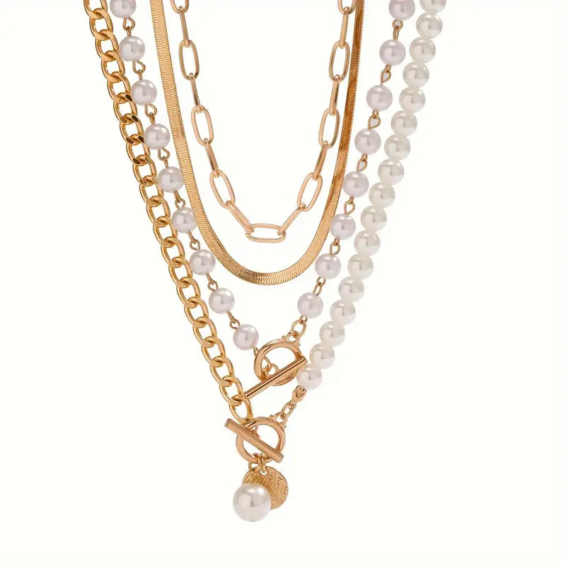 Valeria – Layered Pearl Gold Necklace Set