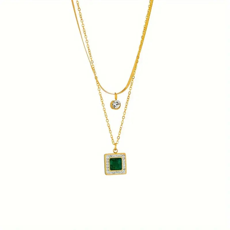 Amora – Layered Emerald Pendant Necklace