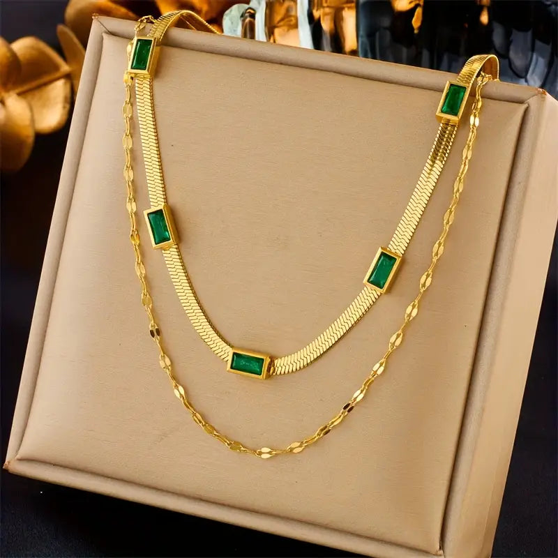 Valeria – Emerald Double Layer Necklace