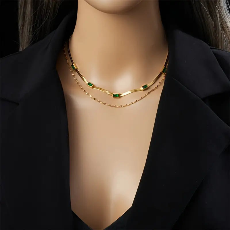 Valeria – Emerald Double Layer Necklace